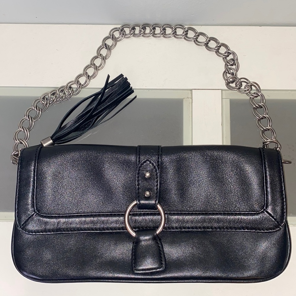 Express Black Genuine Leather Chain Tassel Shoulder Purse - Picture 12 of 15